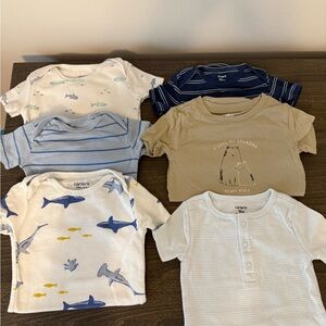 Carter's Kids Shark and Stripes Onesies - Blue, White, Tan